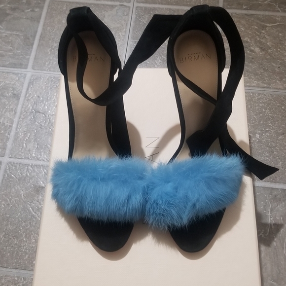 Alexandre Birman Clarita rabbit fur blue sandals - Picture 6 of 15